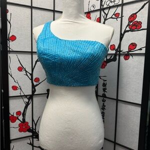 Elegant Turquoise One-Shoulder top